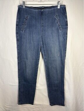 Chico’s Pull On Knit Denim Jeans Straight Leg Stretch Blue Size 0R Women